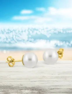 Boucles d'oreilles or jaune 375‰ et perle 8 mm SO OR