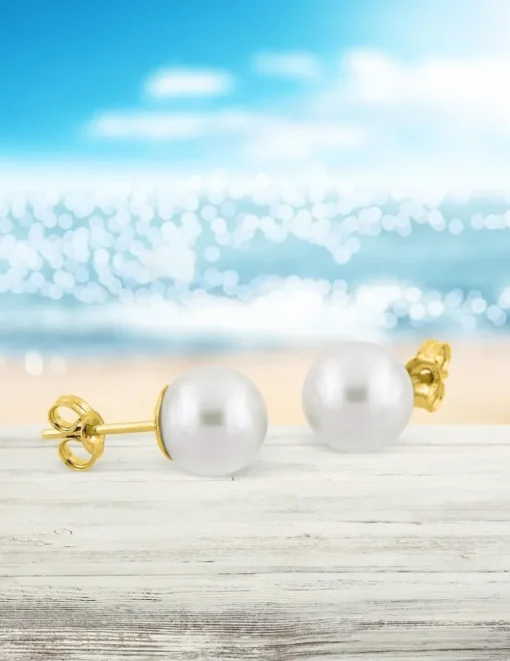Boucles d'oreilles or jaune 375‰ et perle 8 mm SO OR