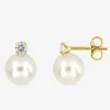 Boucles d'oreilles or jaune 375‰ et perle 7 mm et oxyde de zirconium SO OR