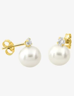 Boucles d'oreilles or jaune 375‰ et perle 7 mm et oxyde de zirconium SO OR