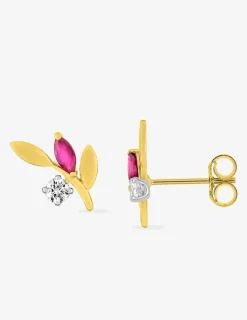 Boucles d'oreilles or jaune 375 ‰, rubis et oxyde de zirconium SO OR
