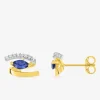 Boucles d'oreilles or jaune 375‰, saphir et oxyde de zirconium SO OR