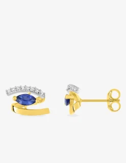 Boucles d'oreilles or jaune 375‰, saphir et oxyde de zirconium SO OR