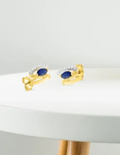 Boucles d'oreilles or jaune 375‰, saphir et oxyde de zirconium SO OR