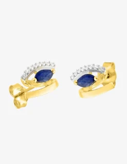 Boucles d'oreilles or jaune 375‰, saphir et oxyde de zirconium SO OR