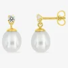 Boucles d'oreilles or jaune 375‰ et perle 7 mm et oxyde de zirconium SO OR