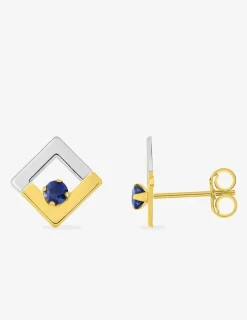 Boucles d'oreilles or jaune 750 ‰, saphir et rhodium SO OR