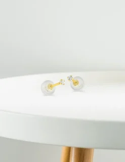 Boucles d'oreilles or jaune 750 ‰, oxyde de zirconium 2 mm SO OR