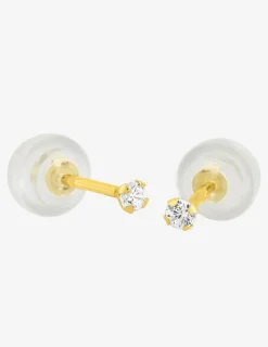 Boucles d'oreilles or jaune 750 ‰, oxyde de zirconium 2 mm SO OR