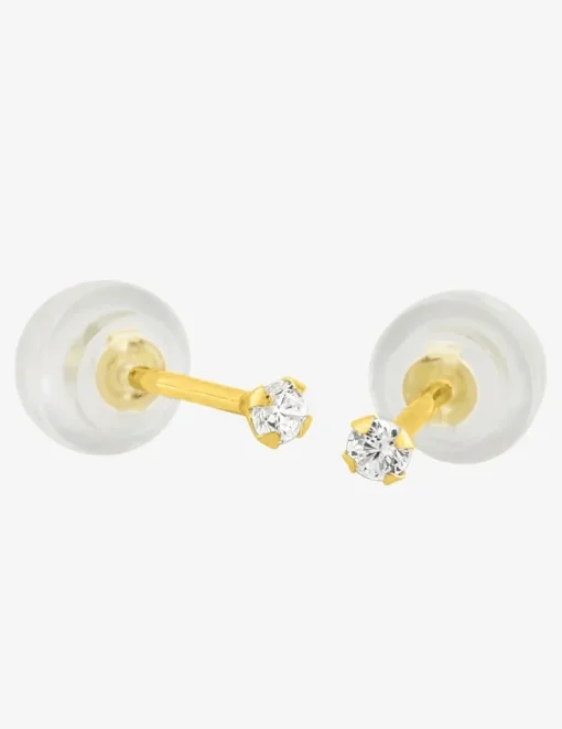 Boucles d'oreilles or jaune 750 ‰, oxyde de zirconium 2 mm SO OR