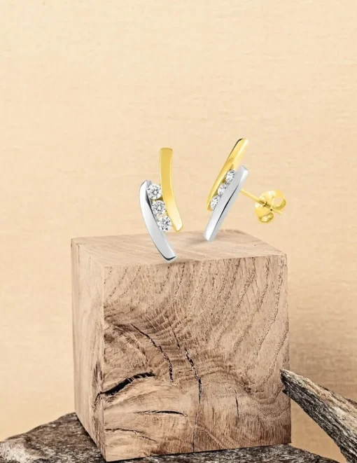 Boucles d'oreilles or jaune 750 ‰, oxyde de zirconium et rhodium SO OR