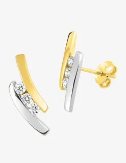 Boucles d'oreilles or jaune 750 ‰, oxyde de zirconium et rhodium SO OR