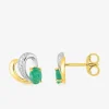 Boucles d'oreilles or jaune 375 ‰, rhodium et émeraude SO OR