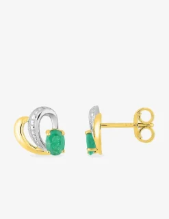 Boucles d'oreilles or jaune 375 ‰, rhodium et émeraude SO OR