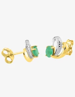 Boucles d'oreilles or jaune 375 ‰, rhodium et émeraude SO OR