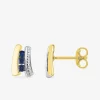 Boucles d'oreilles or jaune 375‰, rhodium et trilogie saphirs SO OR