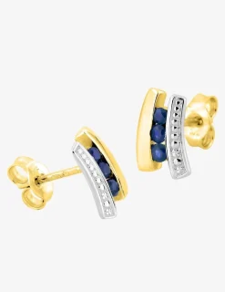 Boucles d'oreilles or jaune 375‰, rhodium et trilogie saphirs SO OR