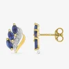 Boucles d'oreilles or jaune 375 ‰, rhodium et saphirs navettes SO OR