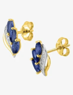 Boucles d'oreilles or jaune 375 ‰, rhodium et saphirs navettes SO OR