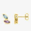 Boucles d'oreilles or jaune 375‰, topaze et améthyste navette SO OR