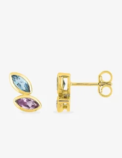 Boucles d'oreilles or jaune 375‰, topaze et améthyste navette SO OR