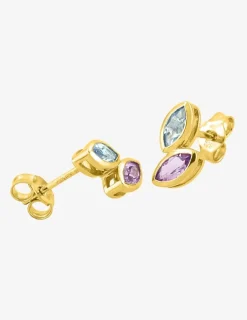 Boucles d'oreilles or jaune 375‰, topaze et améthyste navette SO OR