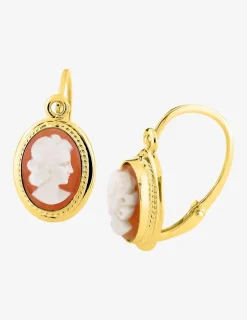 Boucles d'oreilles or jaune 750‰ et camée SO OR