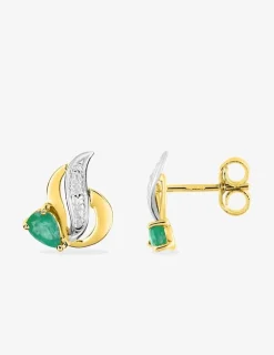 Boucles d'oreilles or jaune 375 ‰, rhodium, émeraude SO OR
