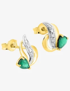 Boucles d'oreilles or jaune 375 ‰, rhodium, émeraude SO OR