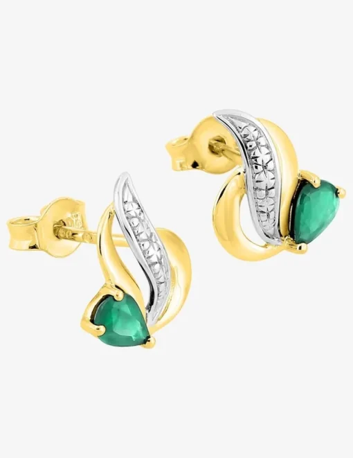 Boucles d'oreilles or jaune 375 ‰, rhodium, émeraude SO OR