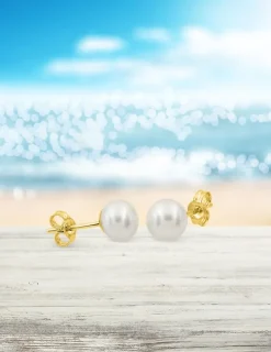 Boucles d'oreilles or jaune 375‰ et perle 6 mm SO OR