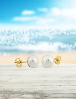 Boucles d'oreilles or jaune 375‰ et perle 7 mm SO OR