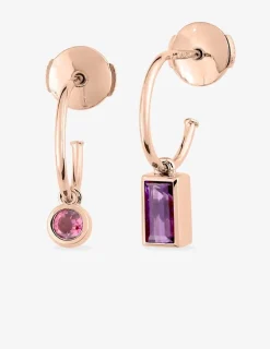 Boucles d'oreilles or rose 750 ‰ améthyste et tourmaline SO OR