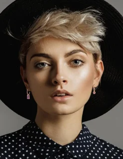 Boucles d'oreilles or rose 750 ‰ améthyste et tourmaline SO OR