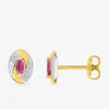 Boucles d'oreilles ovale plaqué or, rhodium et oxyde de zirconium rouge SO OR