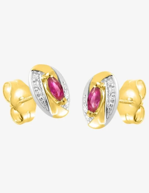 Boucles d'oreilles ovale plaqué or, rhodium et oxyde de zirconium rouge SO OR