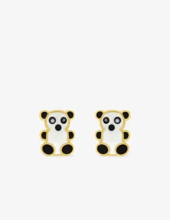 Boucles d'oreilles panda or jaune 375‰ et laque SO OR