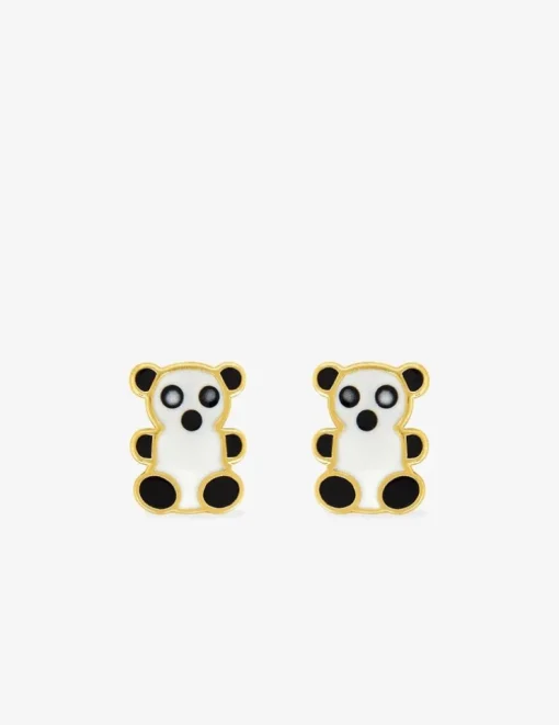 Boucles d'oreilles panda or jaune 375‰ et laque SO OR