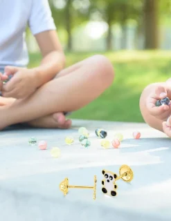 Boucles d'oreilles panda or jaune 375‰ et laque SO OR