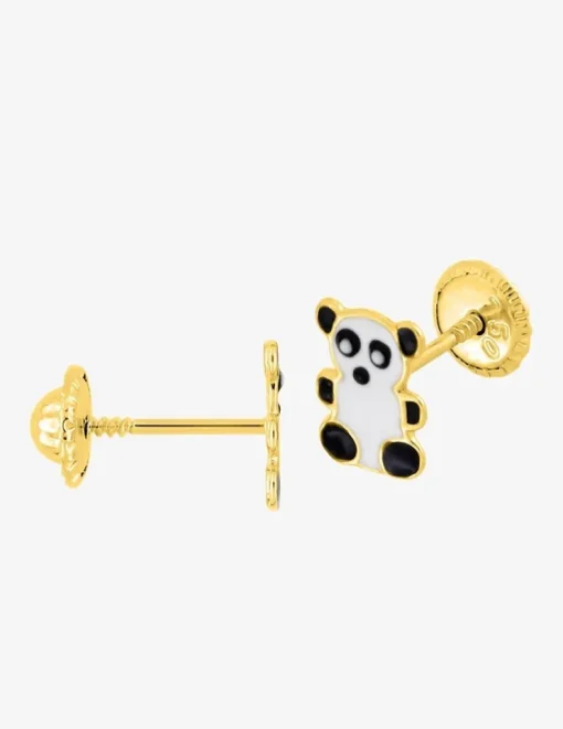 Boucles d'oreilles panda or jaune 375‰ et laque SO OR
