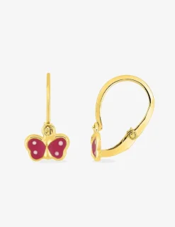 Boucles d'oreilles papillon or jaune 750 ‰ laque rose SO OR