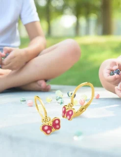 Boucles d'oreilles papillon or jaune 750 ‰ laque rose SO OR
