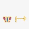 Boucles d'oreilles papillon rose or jaune 750‰ et laque fermoir vis SO OR