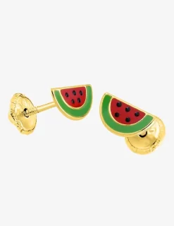 Boucles d'oreilles pastèques or jaune 375‰ et laque SO OR