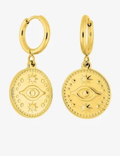 Boucles d’oreilles pendantes jetons fantaisies en acier doré SO OR