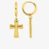 Boucles d’oreilles pendantes croix en acier doré SO OR