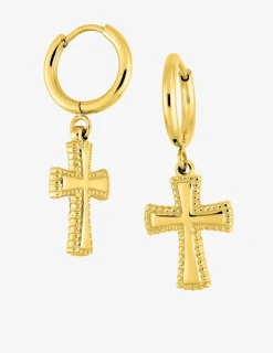 Boucles d’oreilles pendantes croix en acier doré SO OR