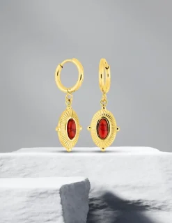 Boucles d'oreilles pendantes acier doré et turquoise rouge synthétique SO OR
