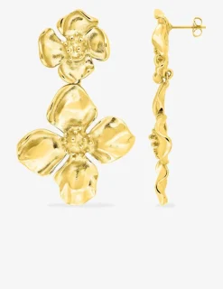 Boucles d'oreilles pendantes fleurs en acier doré SO OR