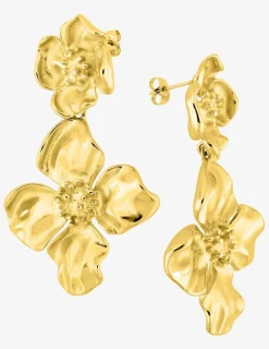 Boucles d'oreilles pendantes fleurs en acier doré SO OR